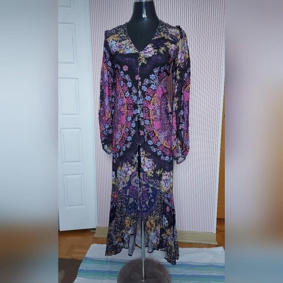 Free People Marais Floral Maxi Tunic Dress Size XS Witchy Boho Fall Festival - Picture 2 of 10